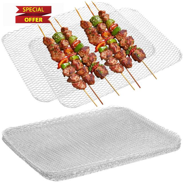 FRCOLOR 10pcs Disposable Aluminum Grill Mesh Mats - Non-stick Bbq Grill Toppers - Heat-resistant Barbecue Pads for Outdoor Camping Backyard Picnics