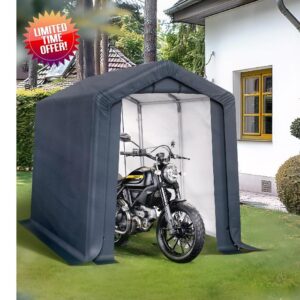 PHI VILLA Garden Sheds and Outdoor Storage Bike Motorcycle Plastic Shelter 6x10ft Small Carport Portable Easy Assemble Shed with 2 Doors Garage Tent for Mobility Scoote