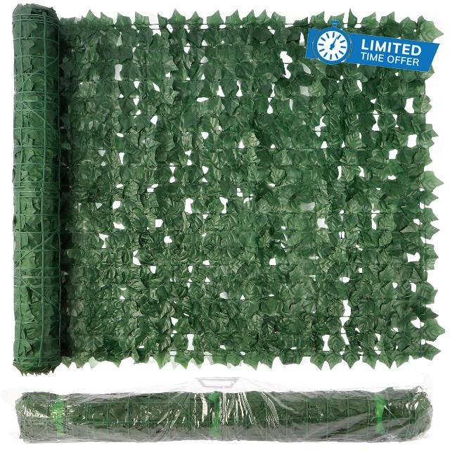 ​Vinclus Artificial Ivy Green Leaf Hedge Screen–1×3m–Upgrade to 1200 Denser Leaves–Supplied as a Continuous Roll–Privacy Fence Screening for Garden