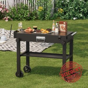 GarveeHome Heavy Duty Portable Grill Cart for Blackstone Griddles – Folding Outdoor BBQ Trolley – Stainless Steel Tabletop – Locking Wheels – Fits 17" & 22" Griddles – Great for Camping