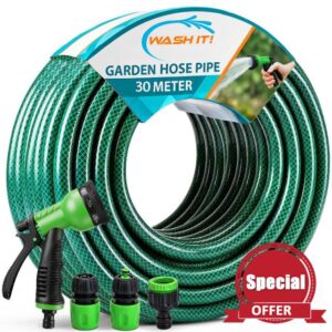 Garden Hose Pipe with Connectors and Hosepipe Spray Gun - Reinforced Garden Hose Set Including Adjustable Hosepipe Spray Gun