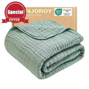 VANJOROY 9-Layer Muslin Throw Blanket King 90" x 108" Teal