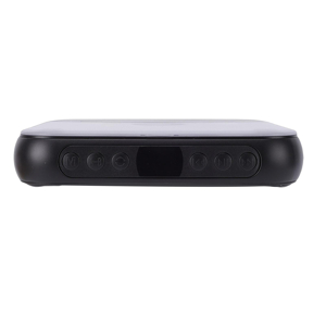 Black electronic device or component shown in profile view against white background.