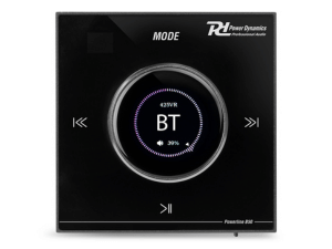 Black circular car speaker with central dome tweeter and blue mounting brackets visible against white background.
