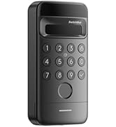 Text reads 'SwitchBot Lock Ultra Vision Combo'. Product packaging and smart lock device with keypad showing digital lock system with camera vision capability.