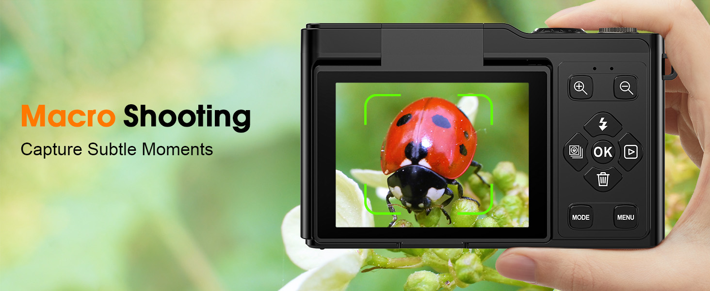 Text reads 'Macro Shooting'. Black digital camera or device screen showing macro photography mode interface.