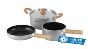 Outwell Feast Ceramic Cookware Set Non-Stick Camping Pots & Pans Set with Detachable Handles