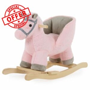 Puggle Plush Wooden Rocking Unicorn Seat with Sounds - Pink (12 Months - 3 Years)