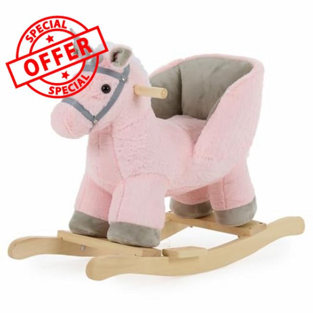 Puggle Plush Wooden Rocking Unicorn Seat with Sounds - Pink (12 Months - 3 Years)