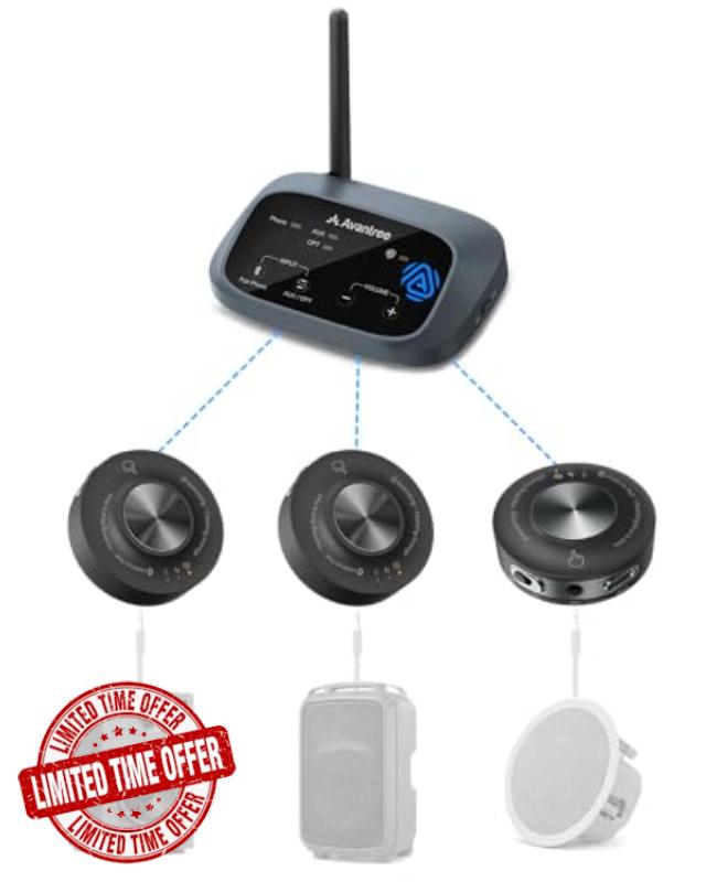Avantree Harmony A3 – Auracast Wireless Transmitter & Receiver Set for Powered Speakers