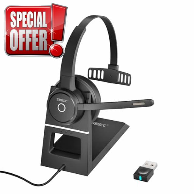 Wireless Headset with Noise Canceling Microphone for PC