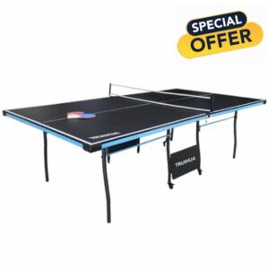 9FT Full Size Folding Table Tennis Table Indoor with Wheels & Solo Trainer Mode - Foldable/Outdoor Ping Pong Table - Black (274 x 152 x 76 CM)