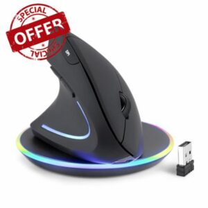 Perixx PERIMICE-713LRX - Wireless Rechargeable Vertical Mouse for Left Handed Users Dual Charging Wired and Wireless Includes Wireless Charging Statio