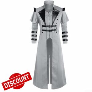 Men's Steampunk Jacket Gothic Victorian Tailcoat Black Assassin Elf Pirate Costume Coat for Medieval Renaissance Cosplay Party