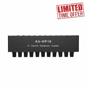 1PC AU-HP10 10 Channel Stereo Headphone Amplifier Black Metal Audio 1Input 10 Output Preamplifier -Control NJM4556A DC12-24V