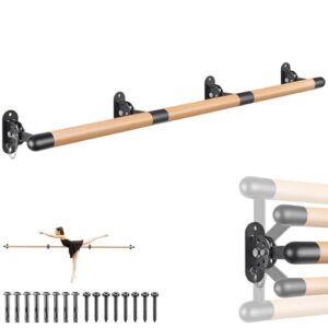 Adjustable Wooden Dance Bar Foldable Home Stretching Barre Ballerina Workout Equipment with Metal Support Bracket for Girls Kids and Adults