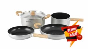 Outwell Feast Ceramic Cookware Set Non-Stick Camping Pots & Pans Set with Detachable Handles