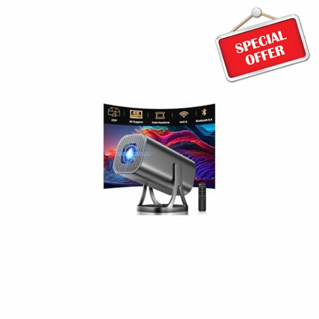 Projector HD 1080P 4K Supported Mini Projector Auto Keystone & Focus 22000 Lumen 260 ANSI Bightness WIFI 6 & Bluetooth Home Theatre 200" w 270°Rotatable Stand Projectors for Bedroom/Outdoor/Phone
