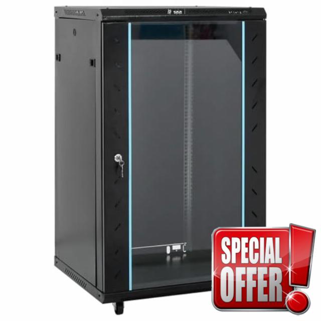 18U 19" Server Cabinet 600mm x 450mm – Network Rack Data Cabinet with Lockable Doors - Fan PDU & Shelf Included - 19 Inch Rack Enclosure for Patch Panels