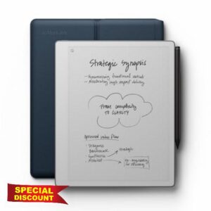 eMarkable Paper Pure bundle – 10.3” paper tablet with black-and-white display – Digital notebook for better writing and reading. Includes Ocean Blue Sleeve Folio and Marker Plus with built-in erase