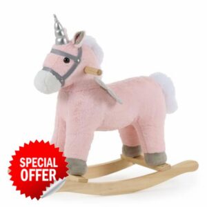 Puggle Plush Wooden Rocking Pegasus Horse with Sounds - Pink (18 Months - 3 Years)
