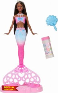 Barbie Bubble Sparkle Mermaid Doll with Bubble-Making Feature & Solution