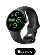 Text reads 'Buy now'. Black and white wireless earbuds with charging case displayed against white background.