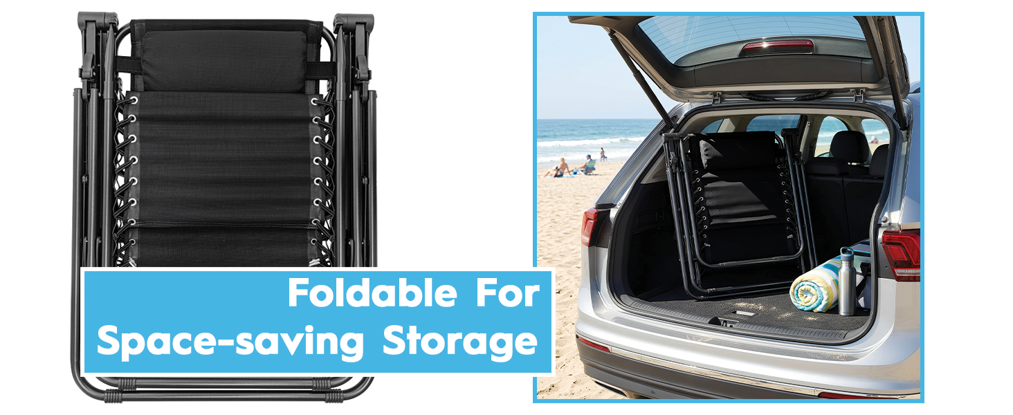 Text reads 'Foldable For Space-saving Storage'. Split image showing black cargo organizer and car trunk storage implementation.
