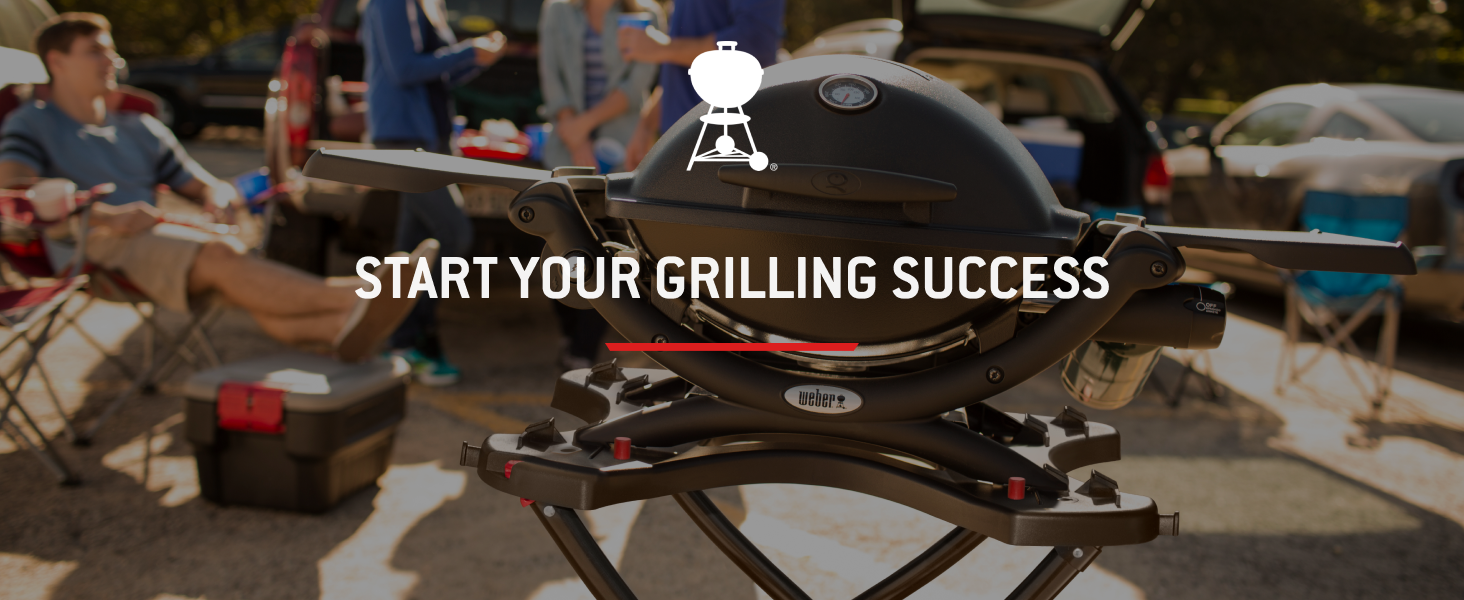 Text reads 'START YOUR GRILLING SUCCESS' overlaid on outdoor grilling scene with BBQ equipment.