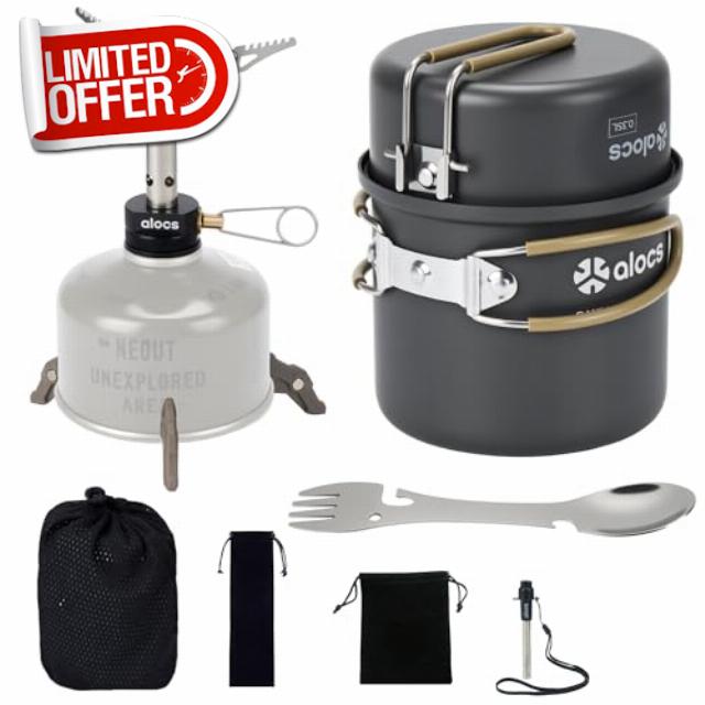 Alocs 9pcs Camping Cookware Kit