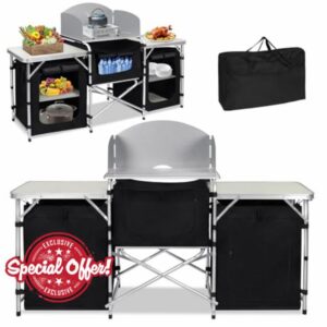 Camping Kitchen Unit Folding Camping Storage Cupboard with Aluminium Frame