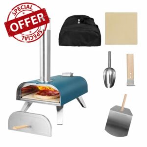 George Foreman Outdoor 12" Wood Pellet Portable Wood Fired Pizza Oven in Teal with Paddle and Carry Bag