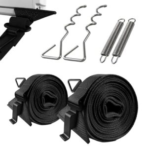 Universal Awning Storm Strap Kit with Adjustable Polyester Straps + Ground Anchors + Tension Springs + Storage Bag (Black)
