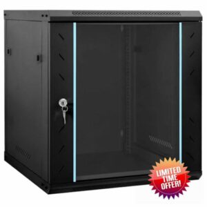 12U 19" Wall Mount Server Cabinet 600mm x 450mm – Network Rack Data Cabinet with Lockable Glass Door - Fan PDU & Shelf Included - 19 Inch Rack Enclosure for Patch Panels