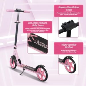 Teens and Adults- Adjustable Height Folding Kick Scooter with Large Sturdy Wheels for Smooth Ride