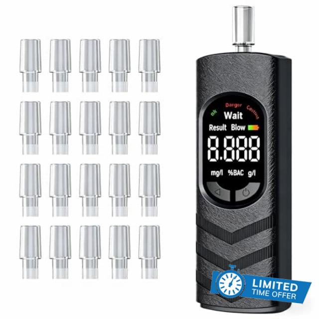 Breathalyser Alcohol Tester - USB-C Rechargeable Digital LCD Breath Alcohol Tester with Semiconductor Sensor