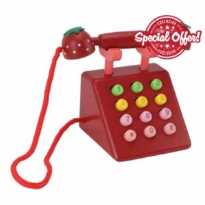 Irfora Wooden Telephone Decorative Educational Toy for Kids Phone Figurine Interactive Role Playing Early Development Toy for Boys Girls (Red)