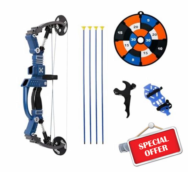 Youth Archery Training Set – Beginner Compound-Style Practice Bow with Safety Tip Arrows and Target for Outdoor Sport Use (Ages 12+)