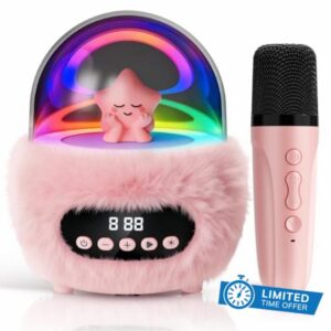 Karaoke Machine for Kids 2 Microphones: Portable Wireless Bluetooth Speaker with RGB Disco Lights