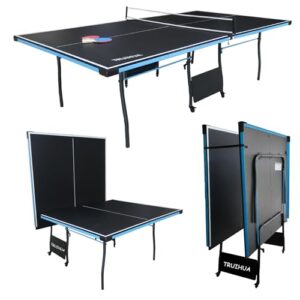 9FT Table Tennis Table Folding Professional Full Size Ping Pong Table Rollaway Table Indoor Blue 274x152x76 CM