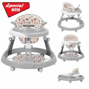 Baby Walker Foldable Walker with Height Adjustable Multi-Function Anti-Rollover Toddler Walkers for Any Terrain Round Shape Walkers Push Along BabySeat Suitable for Girls Boys