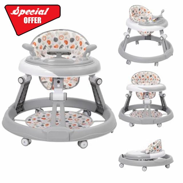 Baby Walker Foldable Walker with Height Adjustable Multi-Function Anti-Rollover Toddler Walkers for Any Terrain Round Shape Walkers Push Along BabySeat Suitable for Girls Boys