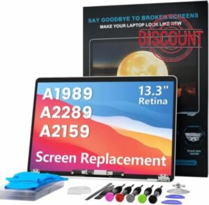 A1989 A2159 A2289 Screen Replacement for MacBook Pro 13.3" 2018-2019-2020 Year Retina (EMC 3358 3214 3301 3456) 2560x1600 Full LCD Screen Display Assembly with Fix Kit (Gray)