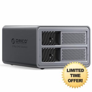 ORICO RAID Hard Drive Enclosure 2 Bay USB 3.0 for 2.5/3.5 inch SSDs HDDs Up to 44TB Support 0/1/JBOD/CLEAR Raid Modes Tray-Less Locking Expansion Backup(Aluminum Alloy)-9828RU3