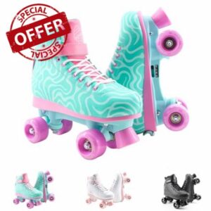 CREAM Scoop Kids Adjustable Quad Roller Skates for Beginners – 4-Size Grow-With-You Fit for Extended Use – Stable 4-Wheel Design for Improved Balance – Boys and Girls Skates