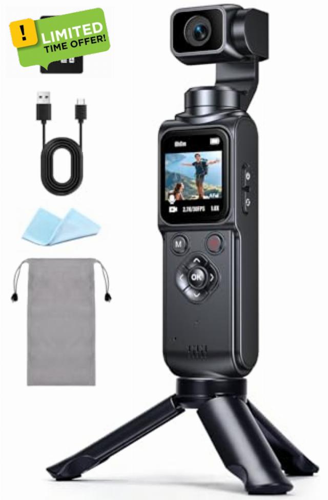 4K Vlogging Camera with 1.72'' Sensor – 2-Axis Stabilisation Action Camera