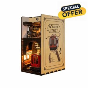 3D Wooden Puzzle Book Nook Set - Baker Street London Underground Bookend with LED Lighting