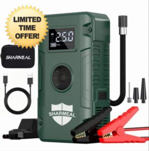 SHARMEAL 6000A Jump Starter Power Pack with 150 PSI Air Compressor (10L Gas/9L Diesel)