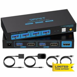 USB 3.0 HDMI KVM Switch 1 Monitors 2 Computers 4K@60Hz