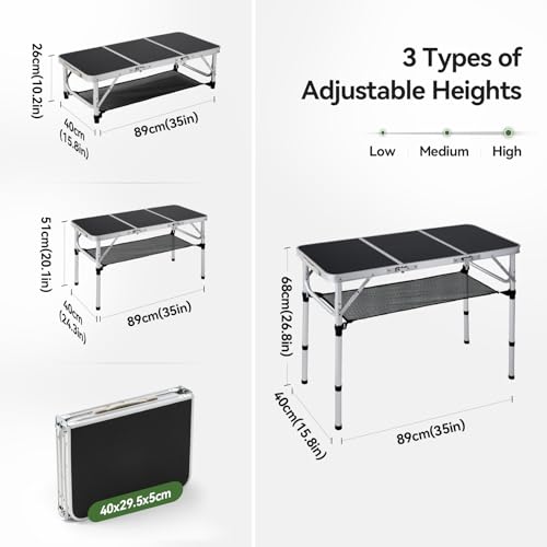 Max 70cm Aluminum Picnic Table with Storage Net & Carry Handle